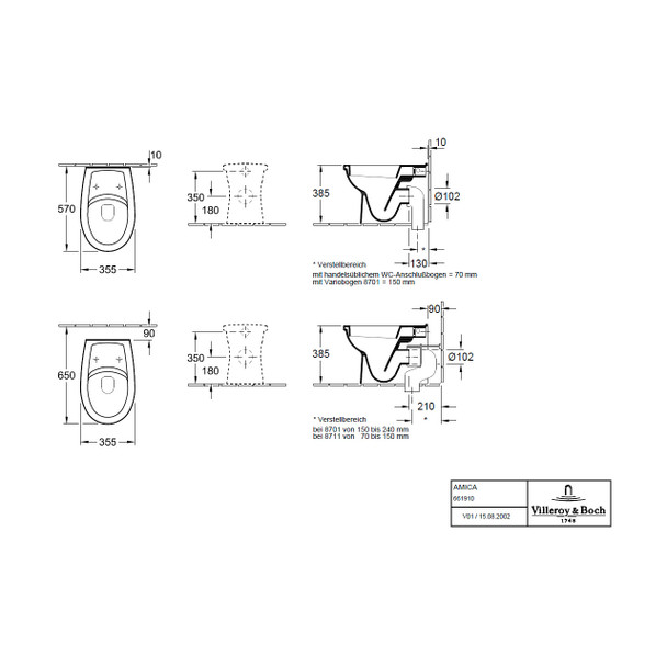 Villeroy & Boch Omnia Back to Wall Pan and Standard Seat 6619.10.01 | 9853.G1.01