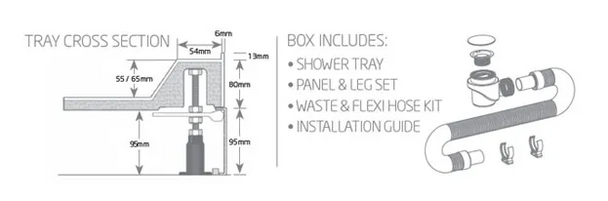 Just Trays Breeze 800mm Square Shower Tray with 4 Upstands and Riser Kit BR80M140
