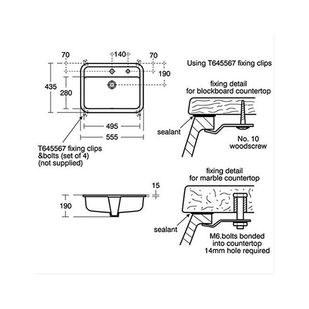 Armitage Shanks Contour 21 55cm Rectangular Under-Countertop Basin with 1 Taphole 1 Right hand Soap Dispenser Hole and Overflow S269701