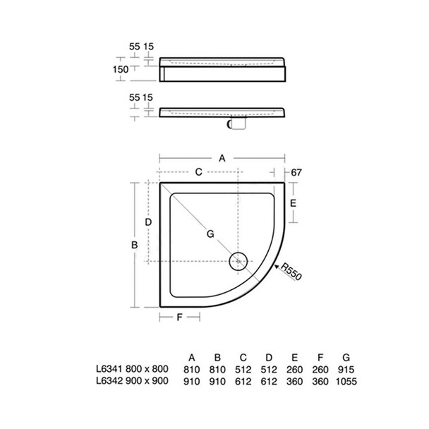 Ideal Standard Idealite 800mm Quadrant Upstand Low Profile Tray & Waste  L634101