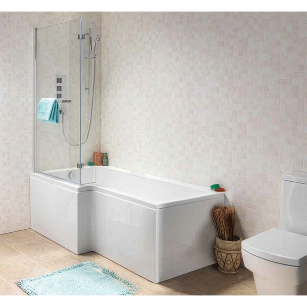 Pura Square Shower Bath 1500mm with Screen and Front Panel  INSSHOWNU005