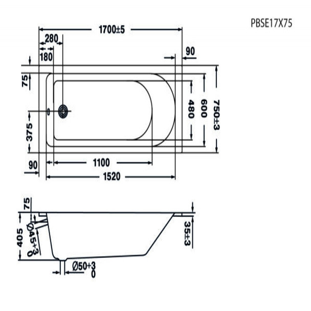 Imex Pura Wave 1700mm Single Ended Bath (Inc Leg Pack) PBSE17X75