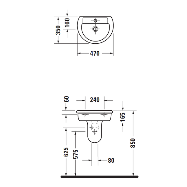 Duravit Darling  470mm Handrinse Basin with Semi Pedestal 076347