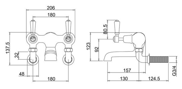 Burlington Kensington Wall Mounted Bath Filler NO HANDLES T10QT | T172