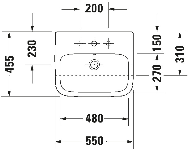 Duravit Durastyle 550 mm Semi recessed Basin with 1 Tap Hole 0375550000