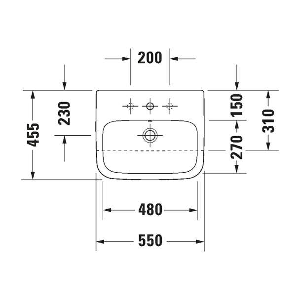 Duravit Durastyle 550 mm Semi recessed Basin with 1 Tap Hole 0375550000