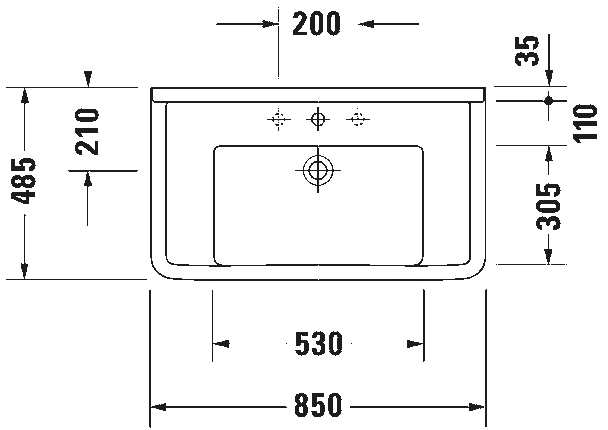 Duravit Starck 3 Washbasin 850 x 485mm with 1 Tap Hole 0304800000