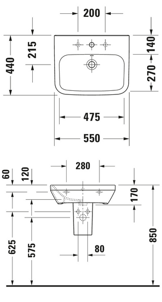Duravit Durastyle 550mm Basin and Semi Pedestal 2319550000