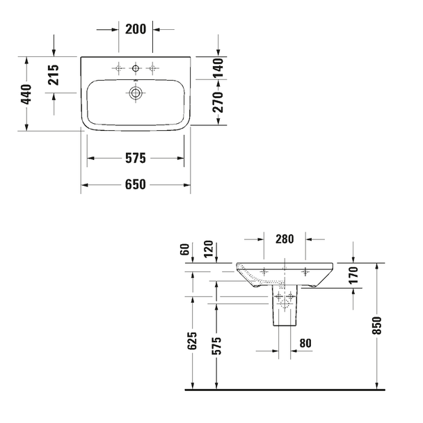 Duravit Durastyle 650 mm Basin with 1 Tap Hole 2319650000