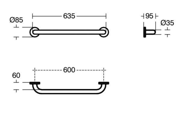 Armitage Shanks Contour 21 Straight Grab Rail 600mm in Blue
