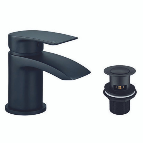 Highlife Coll Mini Basin Mixer with Click Waste in Black 17208B