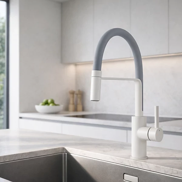 STH Westco Jeroni Chef Kitchen Mixer with White Body and Grey Spout 922140