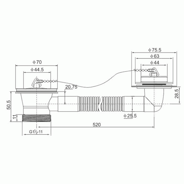 Pura Combination Bath Waste and Overflow with Plug and Chain in Chrome BW104