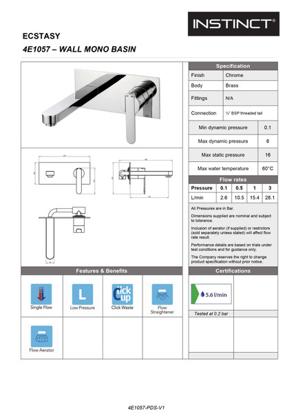 STH Westco Strata Wall Mounted Single Lever Basin Mixer in Chrome 4E1057