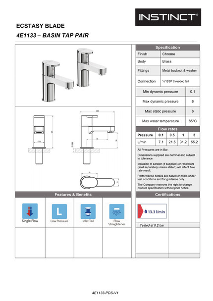 STH Westco Strata Blade Pair of Basin Pillar Taps in Chrome 4E1133