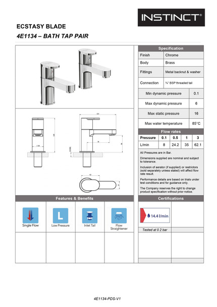 STH Westco Strata Blade Pair of Bath Pillar Taps in Chrome