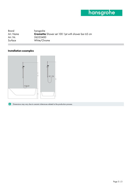 Hansgrohe Crometta 100 Slide Rail Kit in White/Chrome 26533400