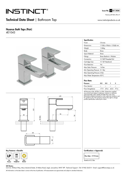 STH Westco Manta Pair of Bath Pillar Taps in Chrome 4E1043