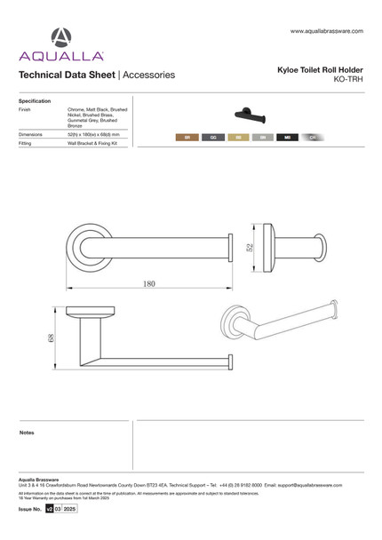 Aqualla Kyloe Open Toilet Roll Holder in Brushed Brass KO-TRH-BB