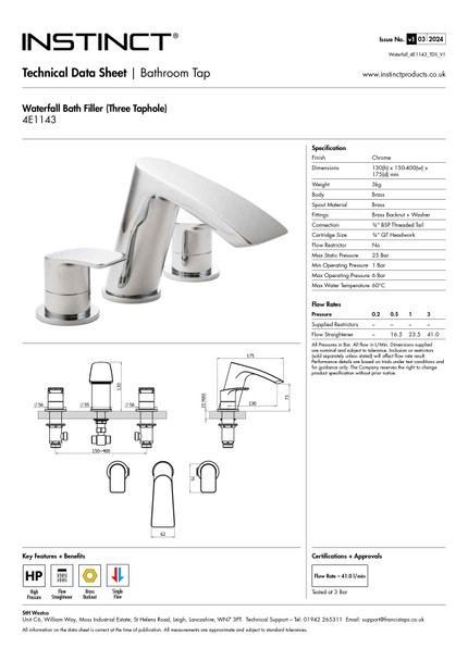 STH Westco Waterfall 3 Hole Bath Filler in Chrome 4E1143