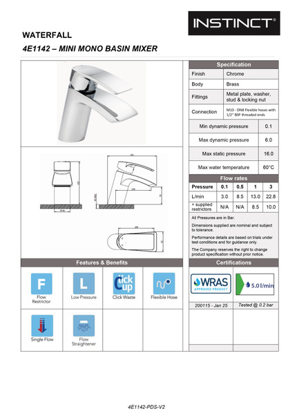 STH Westco Waterfall Mini Basin Mixer with Clic Waste 4E1142