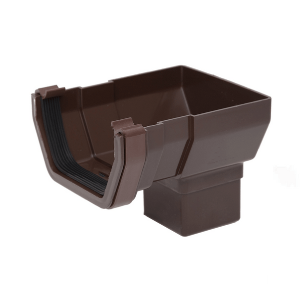 Polypipe Square Section Gutter Brown Stop End Running Outlet 112mm RS206BR