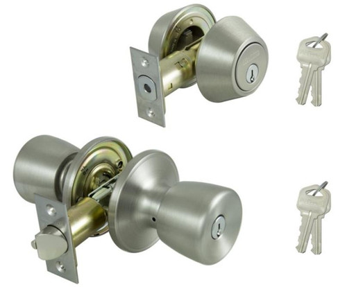 ProSource Combo Deadbolt and Knob Set (Keyed) - Stainless Steel