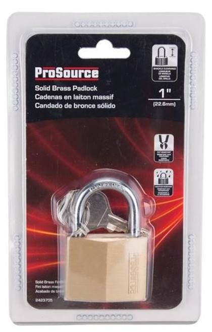 ProSource 2423705 Padlock - 1-1/2 In, 4 Pins, Standard Hardened Steel Shackle, Solid Brass