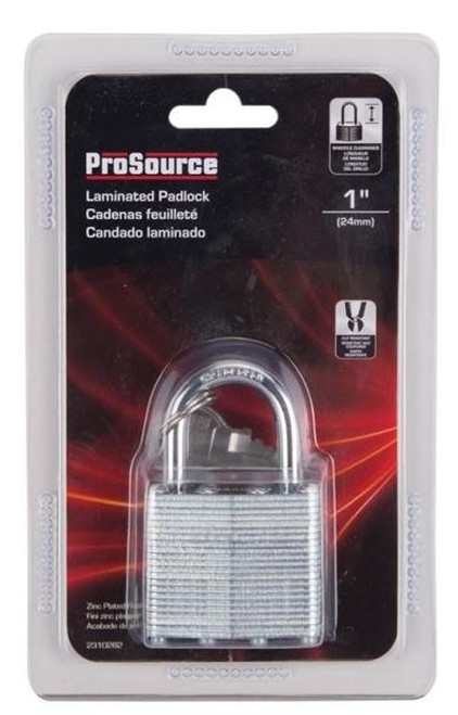 ProSource 2310282 Laminated Padlock - 1-1/2 In, 4 Pins, Hardened Steel Shackle, Galvanized Steel, Zinc Plated