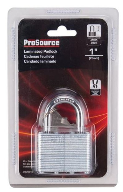 ProSource 2325645 Laminated Padlock - 1-3/4 In, 4 Pins, Hardened Steel Shackle, Galvanized Steel, Zinc Plated