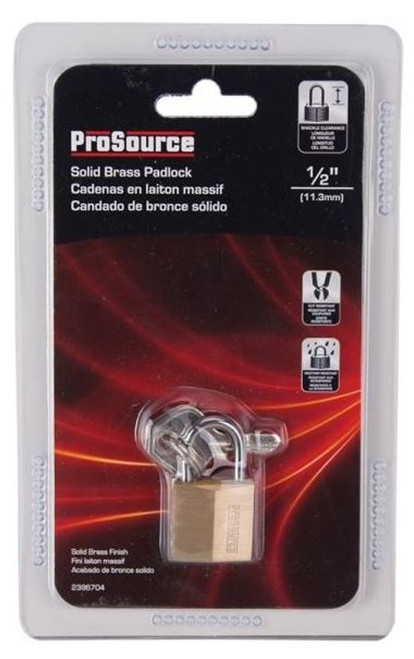ProSource 2386704 Padlock - 3/4 In, 3 Pins, Standard Hardened Steel Shackle, Solid Brass