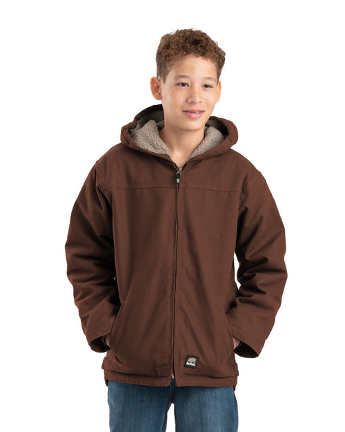 Berne Boys Youth Sherpa-Lined Softstone Duck Hooded Jacket