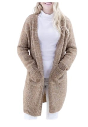 iScarf Women's Camel Long Sleeve Fuzzy Cardigan 