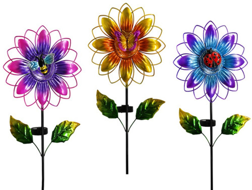 36" X 10" Solar Flower with Bug Stakes ASSORTED 1 PIECE