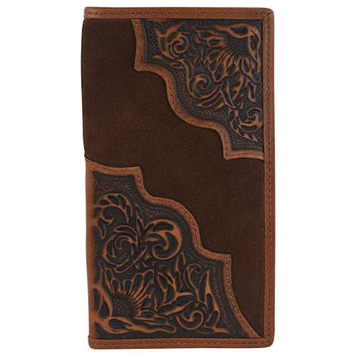 Tony Lama Men's Genuine Leather Rodeo Wallet with Floral Tooling and Roughout