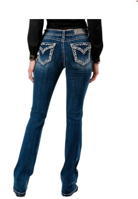 Grace in LA Womens Mid Rise Signature Floral Stitch Bootcut Jeans
