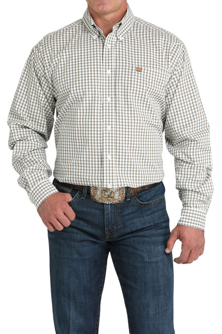 Cinch Men's White Plaid Stretch Classic Fit Long Sleeve Button-Down Western Shirt