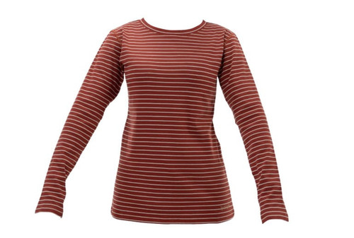 Noble Outfitters Womens Red & White Striped Crew Neck Long Sleeve Shirt