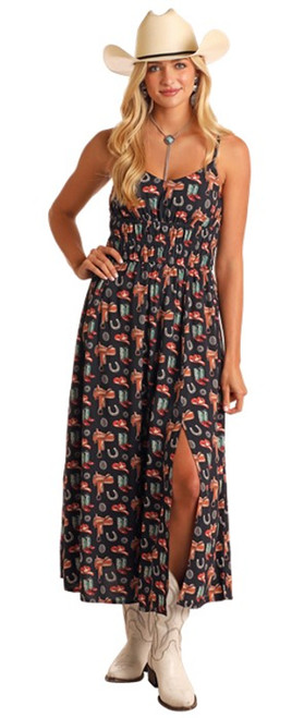 Rock & Roll Cowgirl Women's Black Conversational Midi Dress