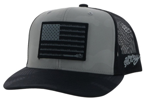 Hooey Men's Liberty Roper Grey Camo 6 Panel Trucker Cap  with Black/Grey Rectangle Patch