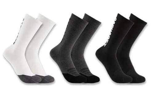 Carhartt Men's Black Large Midweight Cotton-Tencel Vertical Logo Crew Sock 3-Pack