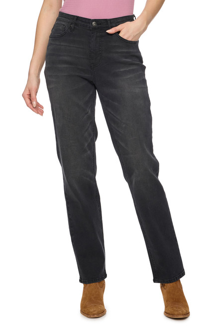 Threadgrit Ladies Daphne Straight Let Dark Grey Denim Jeans