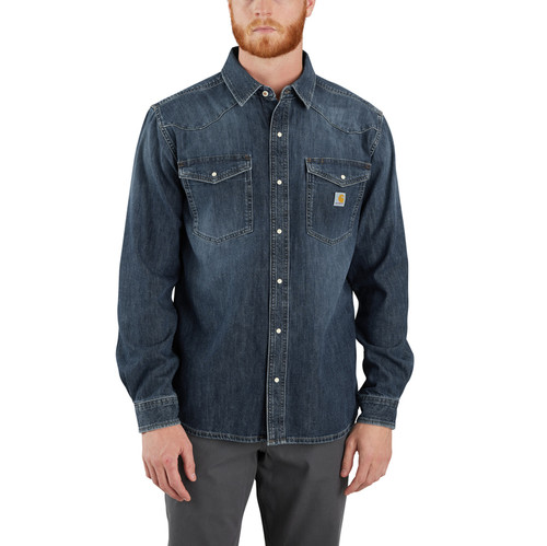 Carhartt Men's Montana Relaxed Fit Midweight Wyatt Denim Long Sleeve Snap Front Shirt