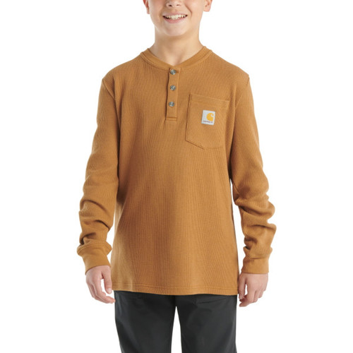 Carhartt Boys Brown Long Sleeve Henley Pocket Shirt 