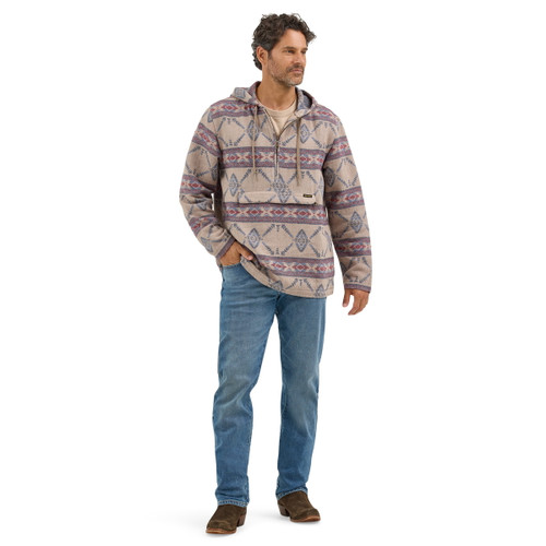Wrangler Mens Desert Taupe Jacquard Quarter Zip Hooded Popover