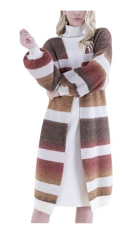 iScarf Womens Brown Ombre Striped Long Sleeve Duster Cardigan