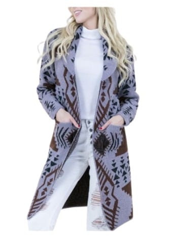 iScarf Womens Gray and Brown Southwestern Tribal Knit Cardigan