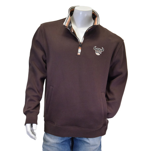 Cowboy Hardware Men's Brown 1/4 Zip Long Sleeve Fleece Pullover