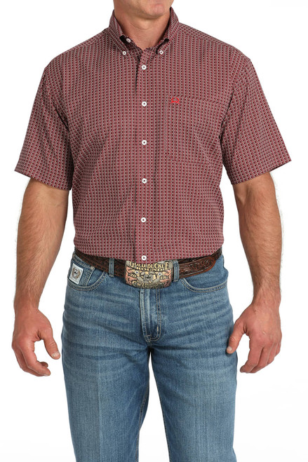 Cinch Men's Burgundy Medallion Print Short Sleeve Button Up Western Shirt