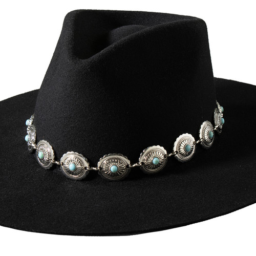 3D Chain Hatband with Silver Concho & Turquoise Resin Stone